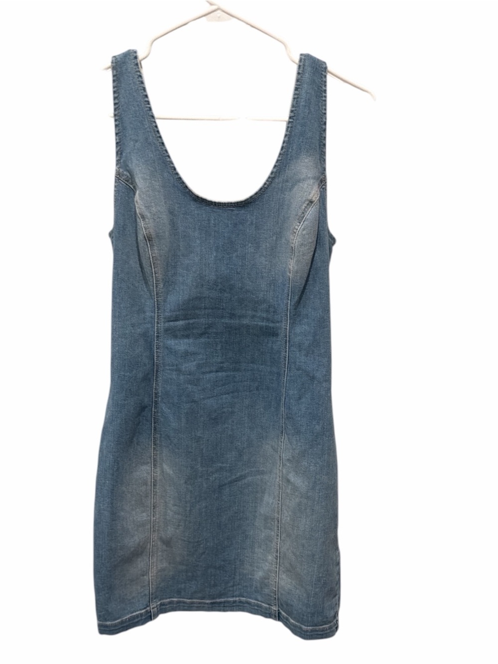 Vintage Guess Los Angeles Denim Zip Front Mini Dress Large 90s Y2K - Picture 2 of 5